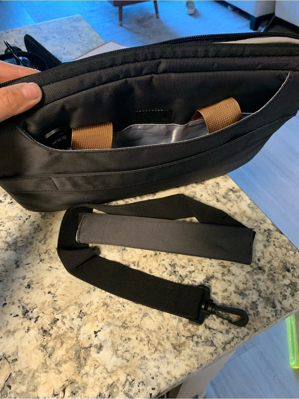 Dark Gray Laptop Bag with Brown Handles